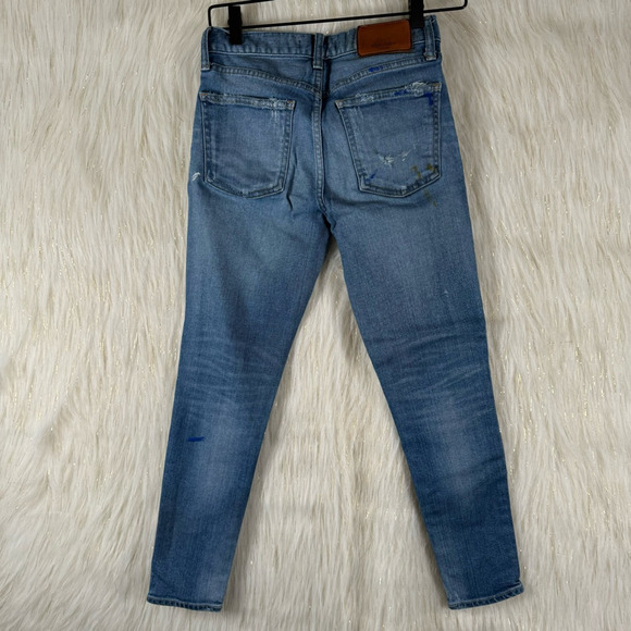 Moussy Womens Skinny Jeans Skinny Medium Wash Blue Distressed Splatter Size 24 - Picture 9 of 13